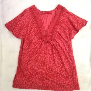 ELLE Flutter Sleeve Bojo Embroidered V-Neck Patterned Shirt Blouse Top